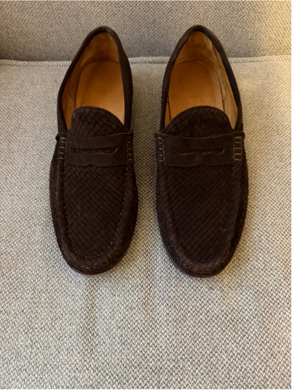 Phillip Hardy dark brown woven suede penny loafers sz 11.5/44.5
